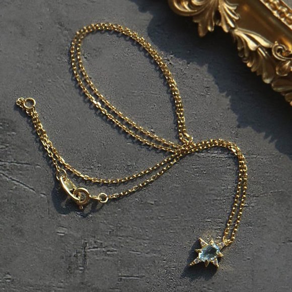 Genuine London Blue Topaz Necklace for Her Delicate Natural Crystal Pendant - Picture 4 of 8